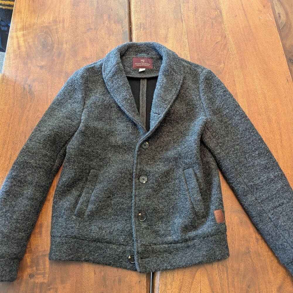 Scotch & Soda Men's Dark Gray Wool Blend Pea Coat